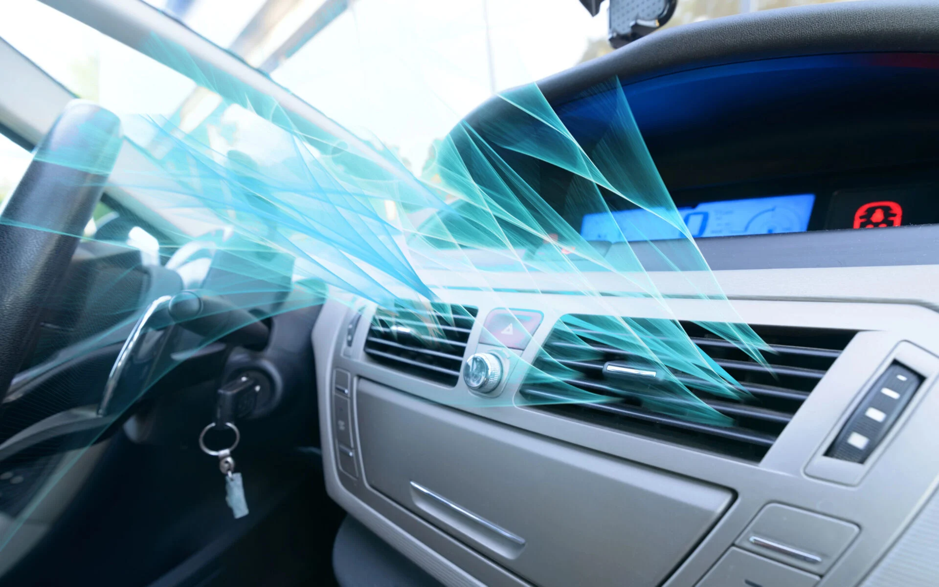 Graphically enhanced air flow coming out of air conditioner inside car