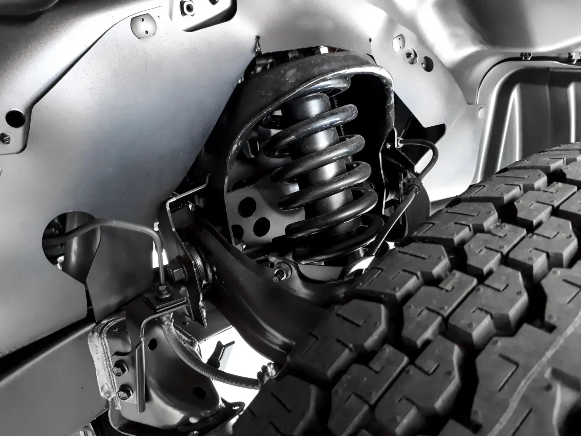 Close up of a car's shocks